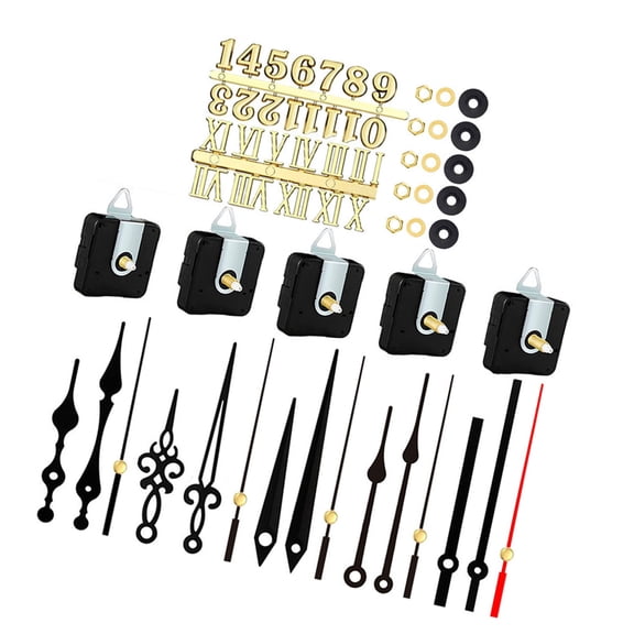 5Pcs Quartzs Clock Movement Mechanism with Hands and Numerals Kits for Clock Crafting Shafts Length 13/16/18/22/23.5mm