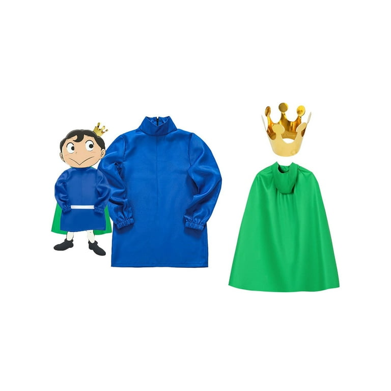 5Pcs Ranking of Kings Cosplay Costume, Bojji Children Cosplay Full Set Tops  + Cloak + Belt + Crown + White Tights 