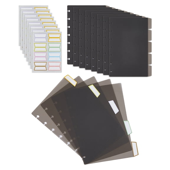 5Pcs Rectangle PP Plastic Notebook Index Divider Sheets Tab Divider for Binder with Sticker Dark Gray 185x120~132x0.4mm