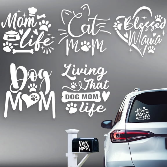 5Pcs Reflective Cat Mom Car Sticker Aesthetic Character Vinyl Decal for Auto SUV Laptop Tumbler DIY Project Cute Kitty Themed Gift