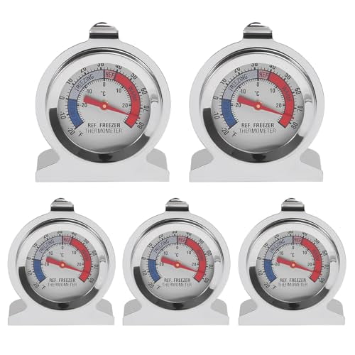 5Pcs Refrigerator Thermometer -30~30°C/-20~80°F Fridge Analog Freezer Thermometer Stainless Steel Large Dial Temperature Gauge for Home,Kitchen,Restaurants Refrigerator
