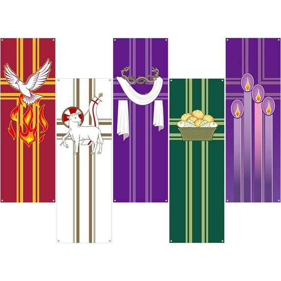 5Pcs Religious Church Banner with Scripture Banners for Sanctuary Wall Prayer Flag Welcome Religious Praise Hanging Signs Decor for Devotional Spaces Holiday Churches Home Supplies