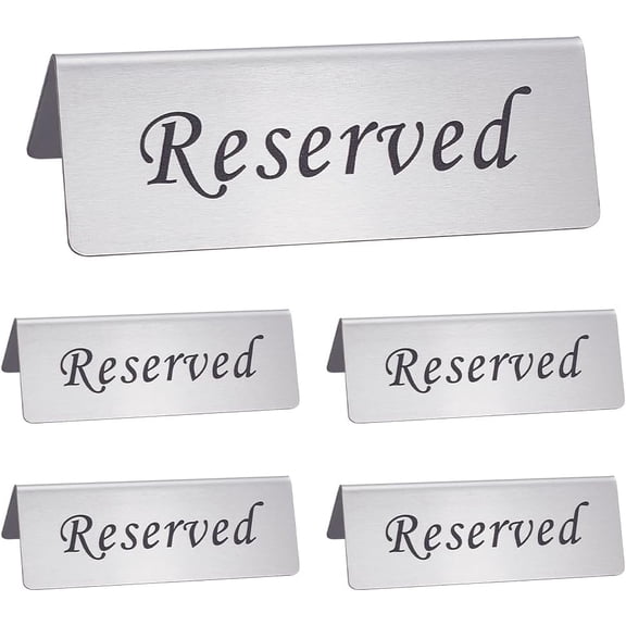 5Pcs Reserved Table Sign Stainless Steel Reserved Sign for Restaurant Metal Table Top Reserveds Signs Double Sided Reserveds Tables Signs for Business Office Wedings Events