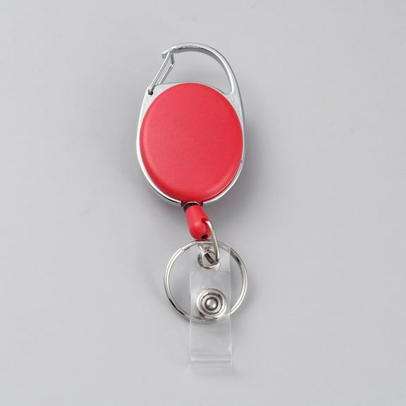 5Pcs Retractable Alloy Key Rings Badge Holder 11cm Red ABS Plastic Keychain Badge Reels Work Card Clip Retractable ID Badge Reel with 25x2.5mm Ring
