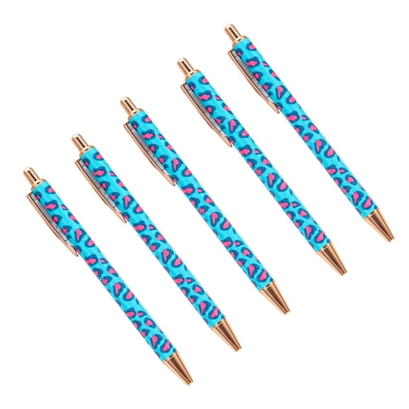 5Pcs Retractable Ballpoint Pen with Pen Clip, Leopard Print Ballpoint Pen Office Signing Pen for Office Hotel Reception
