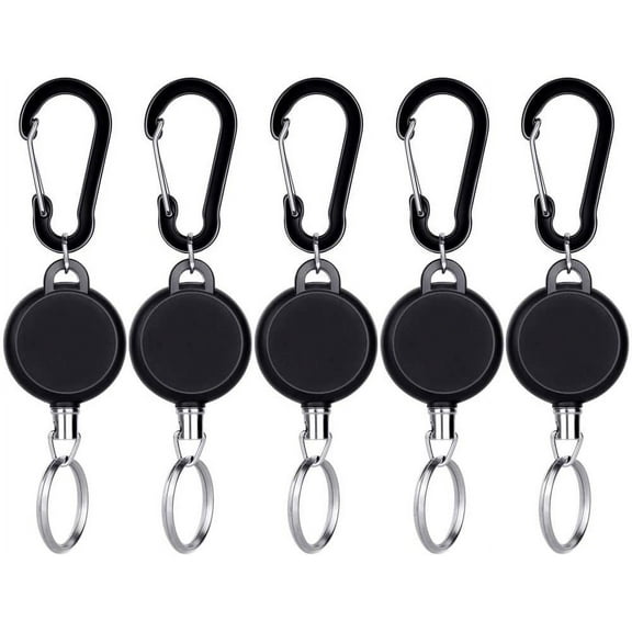 5Pcs Retractable Keychain, Retractable Badge Holder, Reel Clip ID Badge Holder with Steel Wire Rope, Black