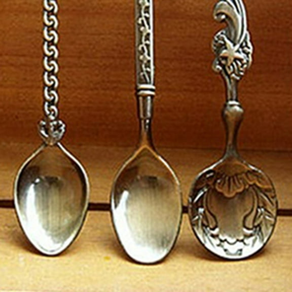 5Pcs Retro Gothic Pattern Carved Coffee Tea Snacks Sugar Spoons Kitchen Cutlery