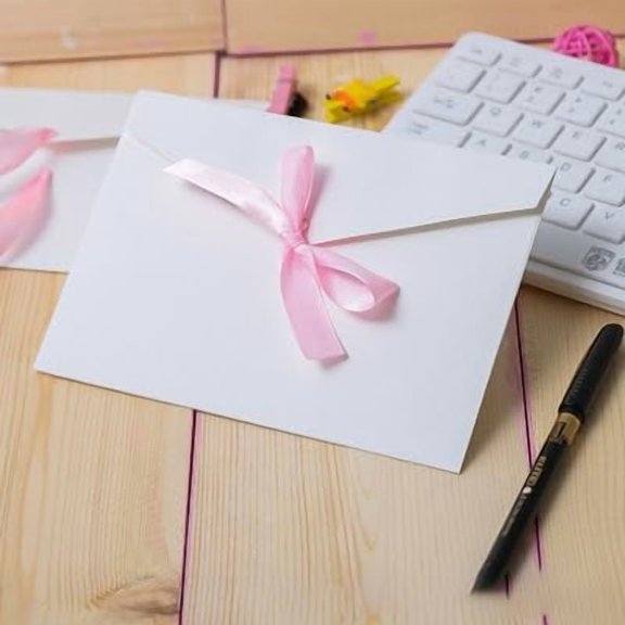 5Pcs Retro Kraft Paper Envelopes with Silk Ribbon Rectangle with Bowknot White 110x220mm creative