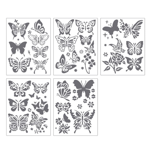5Pcs Reusable PET Stencils 6.7x5In Butterfly Flower Drawing Templates for Wall Decoration Sign Art Craft Project