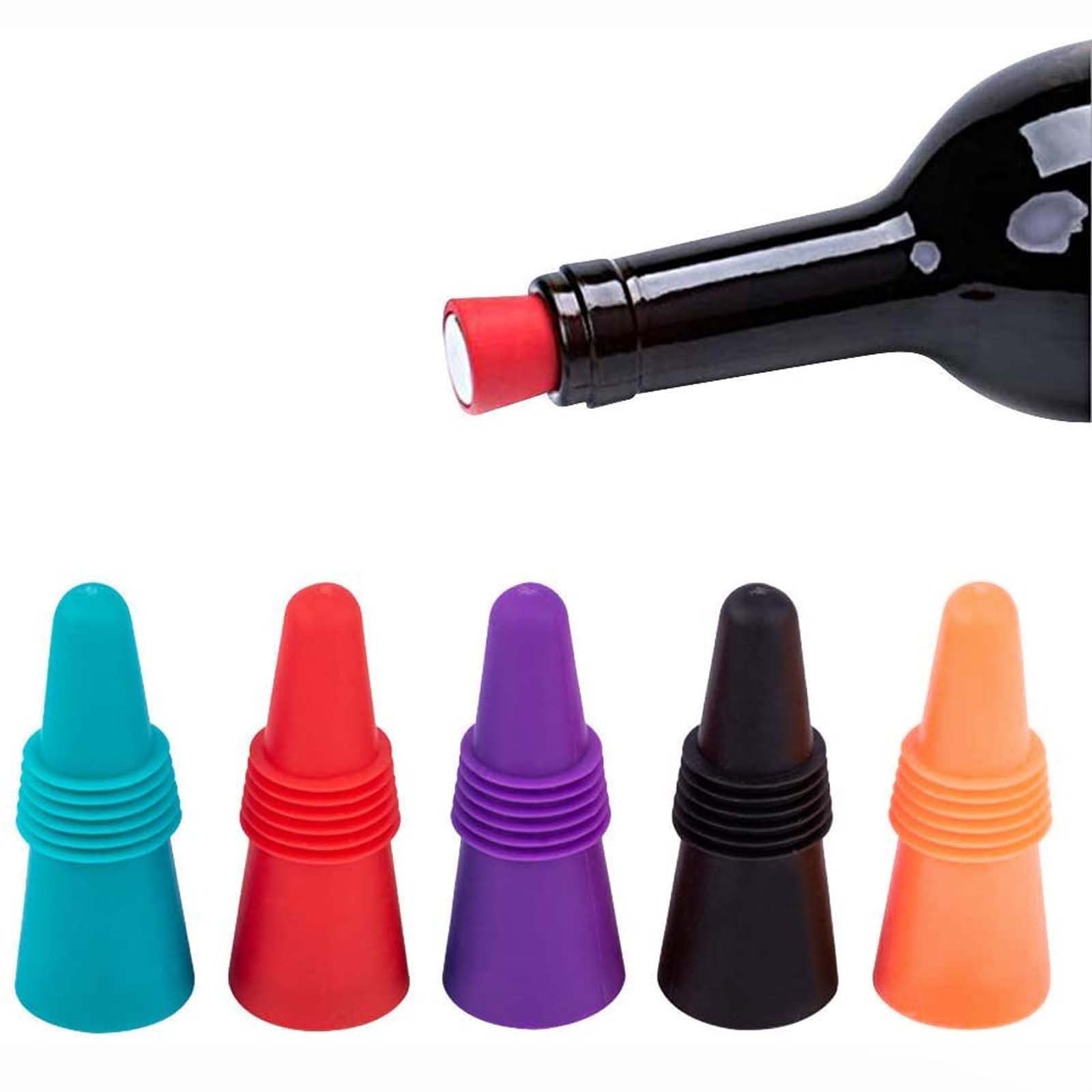 5 Pcs Random Color Silicone Wine Stoppers, Bottle Stopper, Wine