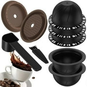 5Pcs Reusable Vertuo Pods for Nespresso Machine, Coffee Capsule with 2 Silicone Lids 1 Spoon and Bru