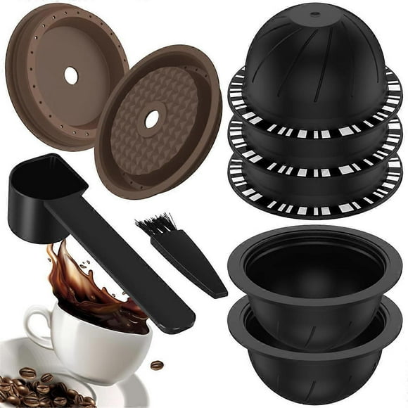 5Pcs Reusable Vertuo Pods for Nespresso Machine, Coffee Capsule with 2 Silicone Lids 1 Spoon and Bru