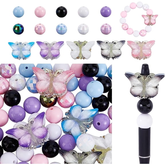 5Pcs Rhinestone Butterfly Focal Beads Gradient Butterfly Bead for Pens 50Pcs Opaque Acrylic and Rainbow Beads