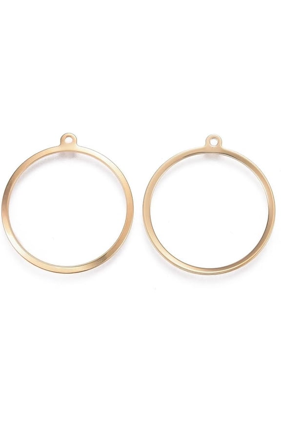 5Pcs Ring Pendants 201 Stainless Steel Pendants Golden for Women Birthday Festival Elegant Gifts Personalized Jewelry 27~27.5x25x0.7~1mm Hole: 1.4mm for DIY