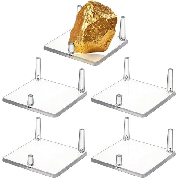 5Pcs Rock Display Stand 3 Pegs Acrylic Square Display Easel Stands for Geodes Mineral Holder Small Collectibles Display Stands for Displaying Geodes Rock Mineral Agate Coral