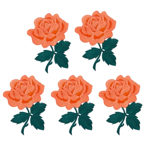 5Pcs Rose Applique 3x2.2Inch Polyester Embroidery Rose Patches Light Salmon Flower Fabric Applique Sewing Iron on Costumes Bag Handmade Decocation