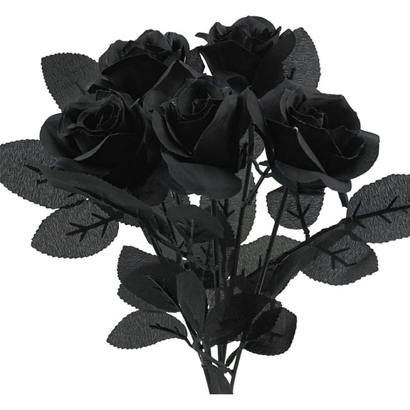 5Pcs Roses Artificial Flowers, Black Roses Artificial Flowers Fake Flower Silk Stem Realistic Blossom Flora for DIY Home Office Bridal Wedding Bouquet Centerpiece Party Outdoor Decoration