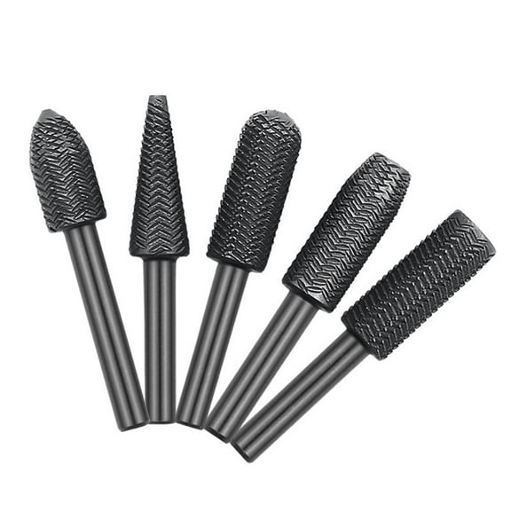 5Pcs Rotary Steel File Set Drill Bits Burrs Metal Grinding Grooved Sanding Engraving Milling Polishing Tool 6Mm Round Shank