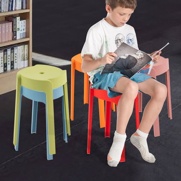 5Pcs Round Plastic Seat Backless PP Stackable Stools Multicolor Lightweight Chair