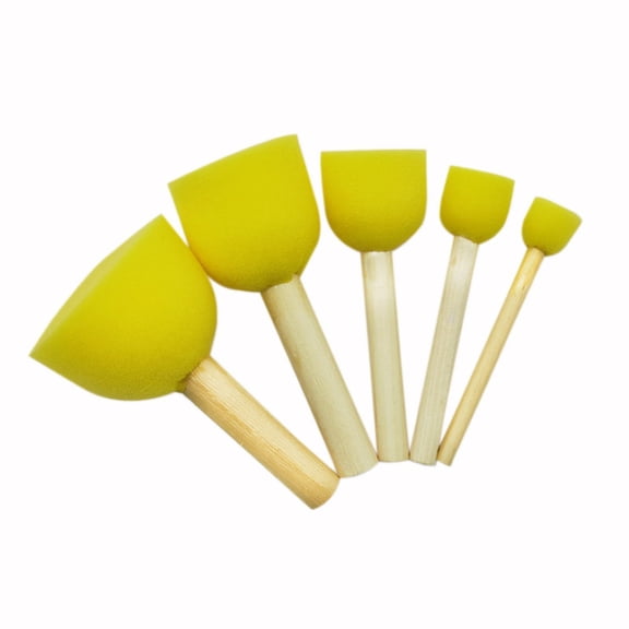 5Pcs Round Stencil Sponge Wooden Handle Foam Sponge Paint Brush Furniture Art Crafts Painting Tool Supplies