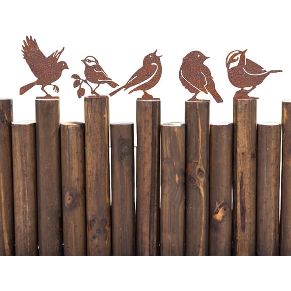 5Pcs Rusty Birds Fence Decoration Outdoor Birds Decor for Yard Art Metal Craft Statue Ornaments Iron Sculptures Stakes Rustic Garden Decor