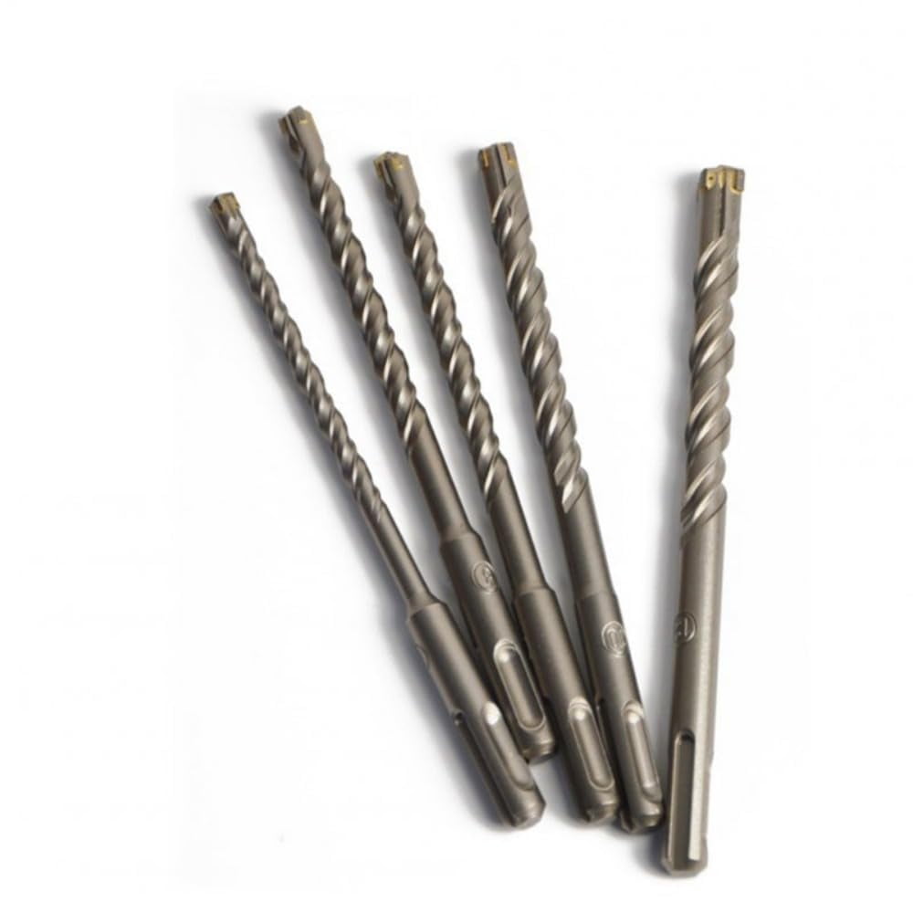 5Pcs SDS-Plus Cemented Carbide Hammer Drill Bit Set 6-8-10-12-14mm Double Flute Cross-head Round Shank