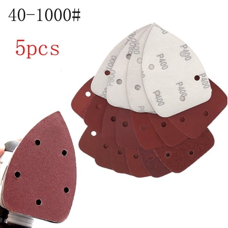 5Pcs Sandpaper Triangular Sanding Paper 5-Hole Adhesive Sandpaper 40-1000 Grit Grinding Sanding Disc Polishing Tools 400 Grit Fangkenuo