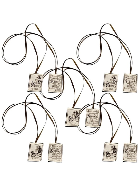 Brown Scapular of Our Lady of Mount Carmel - 5Pcs Catholic Religious Necklaces, Traditional Spiritual Gift for Communion