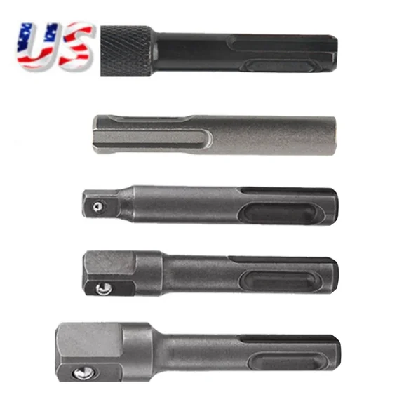 5Pcs Sds Plus 1/4 Hex Socket Driver Tool Drill Bit Chuck Adaptor Bar Kit Set