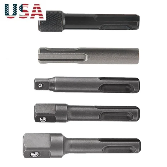 5Pcs Sds Plus 1/4 Hex Socket Driver Tool Drill Bit Chuck Adaptor Bar Kit Set