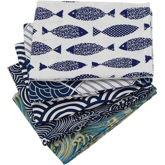 5Pcs Sea Wave Fat Quarters Fabric Bundles 5 Styles 620x423mm/24.4x16.6 Inch Quilting Sewing Fabric Sea Wave Pattern Precut Fabrics for DIY Craft and Home Decoration