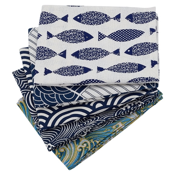 5Pcs Sea Wave Fat Quarters Fabric Bundles 5 Styles 620x423mm/24.4x16.6 Inch Quilting Sewing Fabric Sea Wave Pattern Precut Fabrics for DIY Craft and Home Decoration DIY