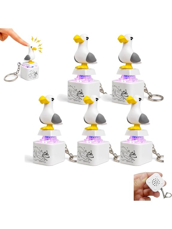 5Pcs Seagull Mine Keychain, Sound Button Keychain with Real Sound & LED Light, Rechargeable Portable Animal Fidget Clicker Keychains, Funny Interactive Gift for Friends & Family