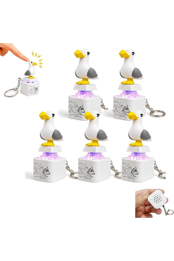 5Pcs Seagull Mine Keychain, Sound Button Keychain with Real Sound & LED Light, Rechargeable Portable Animal Fidget Clicker Keychains, Funny Interactive Gift for Friends & Family