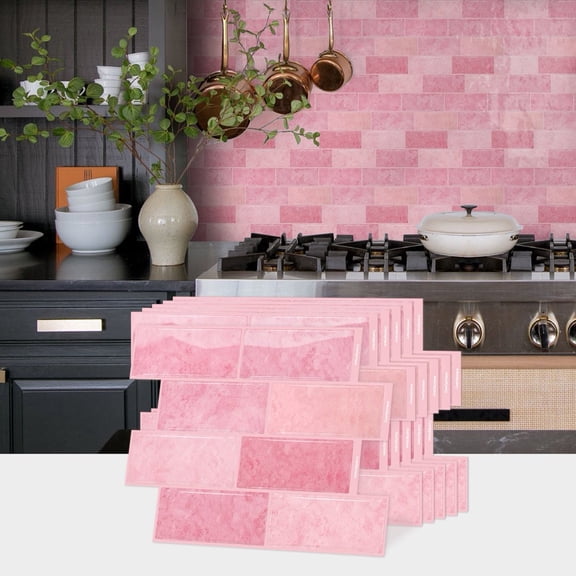 5Pcs Self Adhesive Tiles Stickers Pink Marbling 3D Wall Decals 12 x 8.7inch DIY Decor Mosaic Brick Waterproof Peel and Stick Backsplash