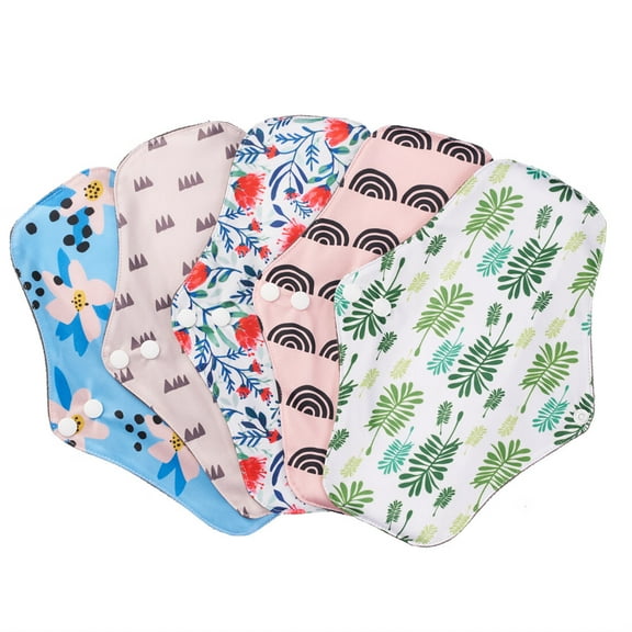 5Pcs Set 1 pc Absorbent Reusable Sanitary Pads/ Washable Bamboo Cloth Menstrual Pads/Highly Absorbent Cloth Panty Liner Pads for Teens & Women (M,10.23")