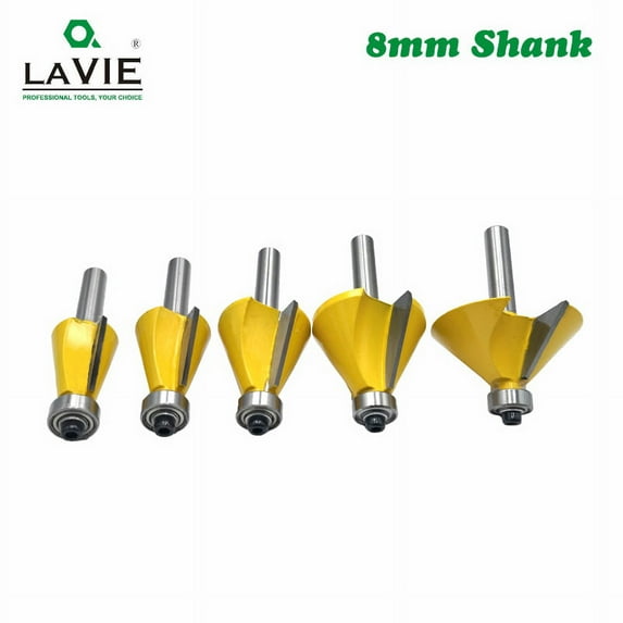 5Pcs/Set 8Mm Countersink Chamfer Router Bit 11.25 15 22.5 30 45 Degree Countersink For Woodworking Woodworking Tools
