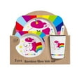 thumbnail image 1 of 5Pcs/Set Bamboo Kids Dinnerware Set - Children Dishes - BPA Free Food Plate Bowl Cup Spoon Fork Set Dishware, Cartoon Tableware - Rainbow Horse, 1 of 8