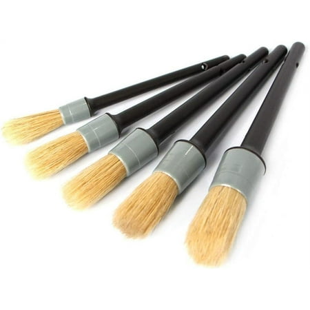 5Pcs/Set Car Cleaner Brush Set Automotive Air Conditioner Auto Detailing Brush for Cleaning Wheels,Interior,Exterior,Leather Not Hurting Car Tools Kit Black Gray