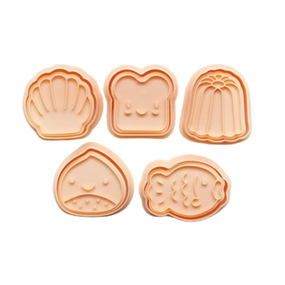 5Pcs/Set Cookie Cutter Stamp Shell Shaped Madeleine Fish Chestnut Toast Pattern Biscuit Mold Set Hand Pressure Fondant Cake Tool