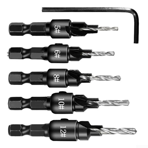 5Pcs/Set Countersink Drill Bit Set, Drilling Pilot Hole for Screw Sizes 5-14#