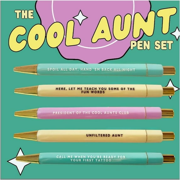 5Pcs/Set Creative Office Smooth Push Type Plastic Quick Drying Cool Aunt Pen Set Over It Pen Set Days of the Week Pen Set People Suck Pen Set COOL AUNT