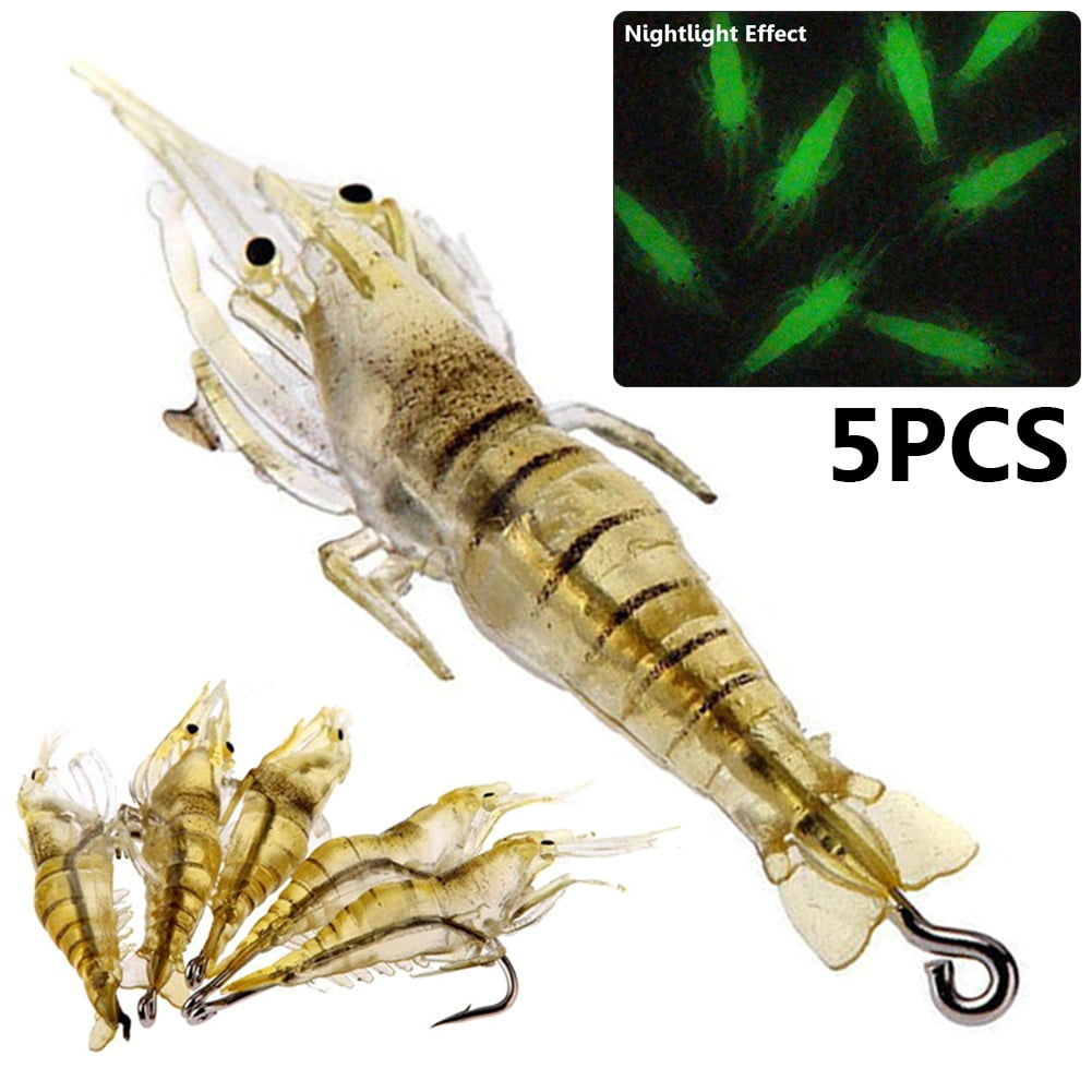 7/14 Luminous Fishing Lure Bait Artificial Shrimp Lures Soft Hook Prawn Bait  Kit for Freshwater Saltwater Bass Trout Catfish Salmon