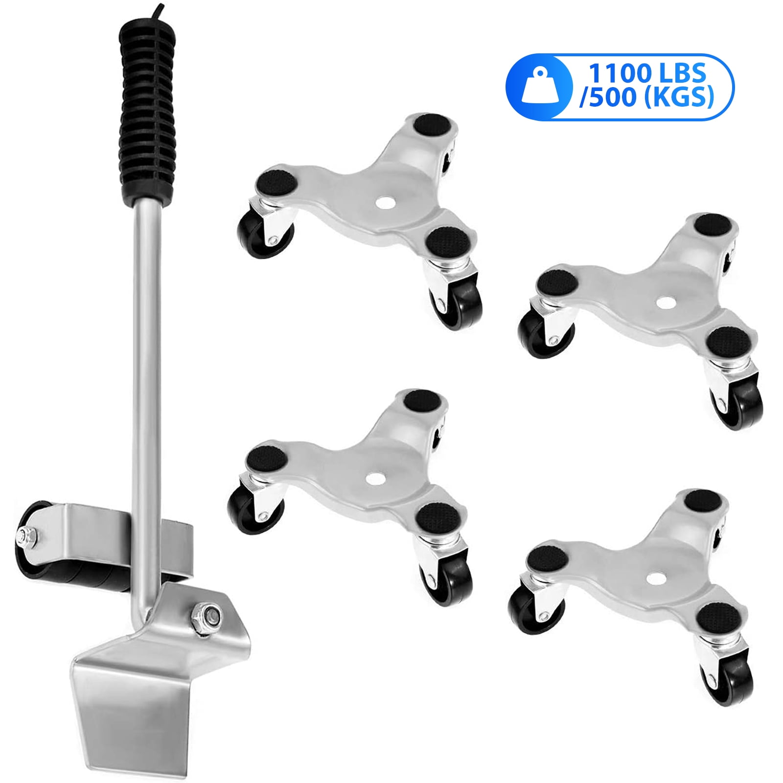 5Pcs/Set Heavy Furniture Mover & Lifter Tool Kit, Assemble Dollies with 360 Rotation Wheels, Up Load 1100lbs, Size: One size, Silver