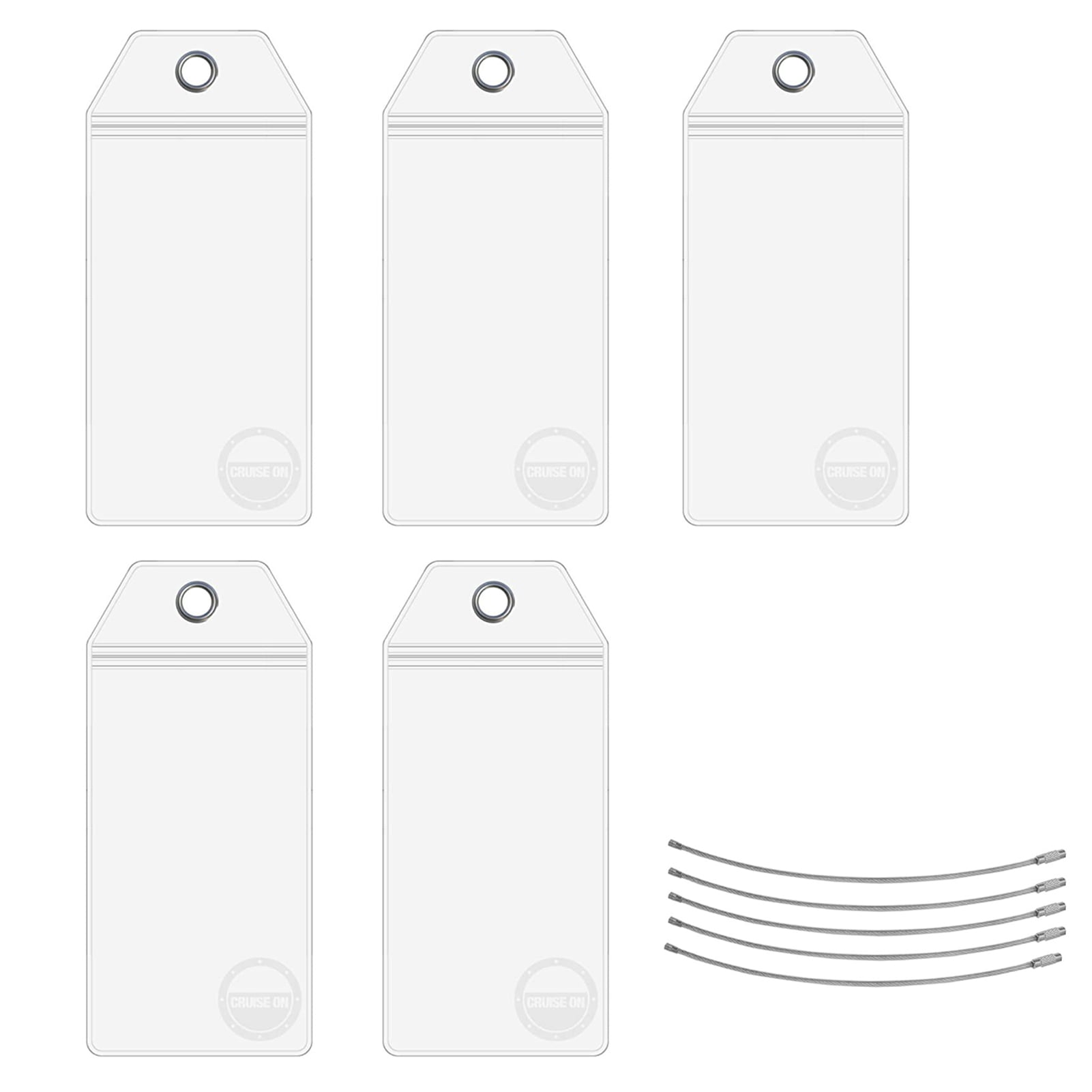 5Pcs/Set Luggage Tag Holder with Steel Ring Clear Waterproof Zip Seal