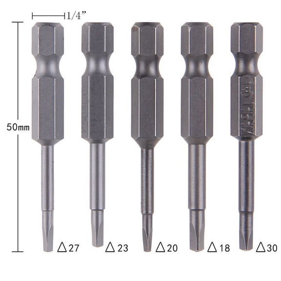 5Pcs /Set Magnetic Triangle Head Screwdriver Bits S2 Steel 1/4 Hex Shank 50mm WA