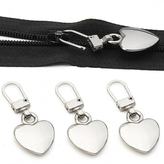 Hzzsbu Heart Shape Zipper Sliders - 5Pcs Set Metal Replacement Pulls for DIY Repair and Craft Projects