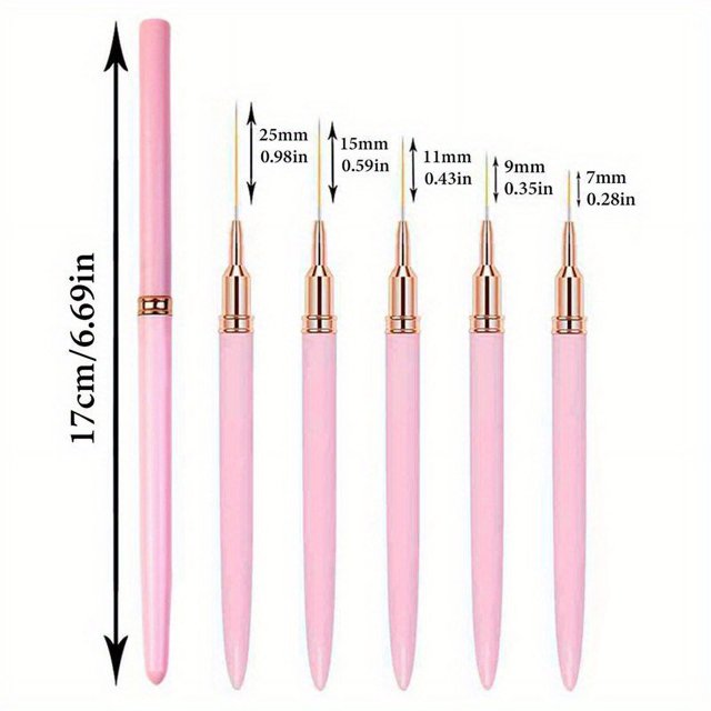 5Pcs/Set Nail Art Liner Brushes Set Elongated Lines Striping Drawing UV