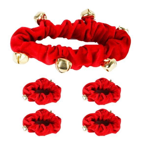 5Pcs/Set Pet Collar Soft Texture Holiday Christmas Dress-up Good Elasticity Pet Santa Collar Foot Ring with Bell for Cats and Small Dogs Red