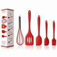 thumbnail image 1 of 5Pcs/Set Pink or Red Silicone Cooking Tool Sets Egg Beater Spoon Spatula Oil Brush Kitchenware Kitchen Utensils Sets with Box - Red, 1 of 5